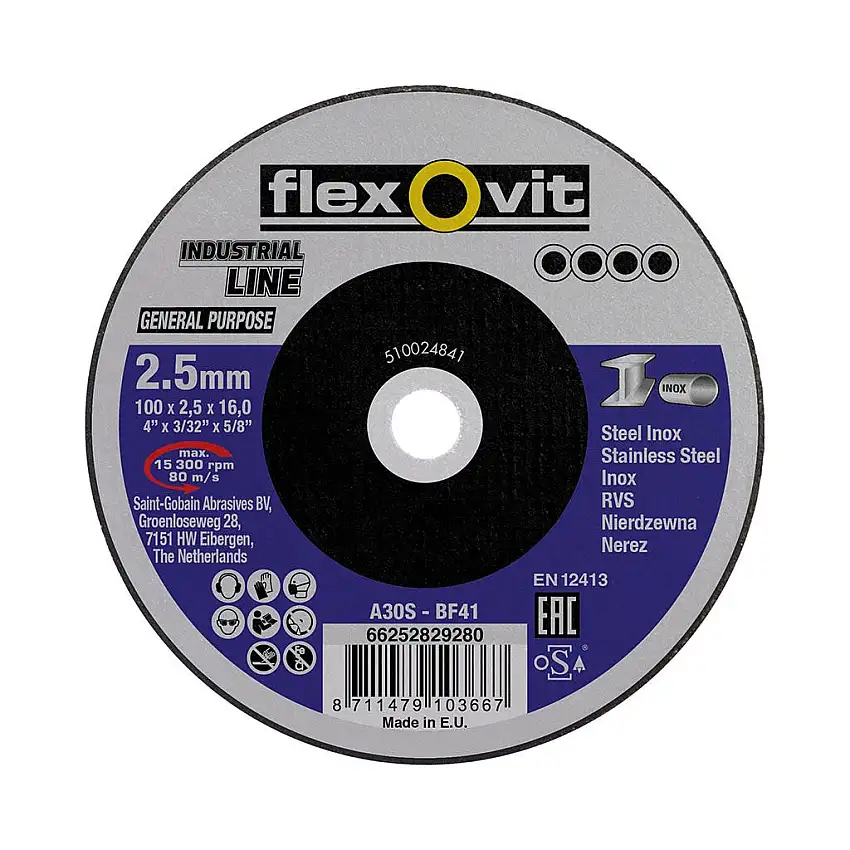Flexovit - Disque de tronçonnage 125mm acier inox FH38 A30S-BF41 GENERAL PURPOSE - 66252920476