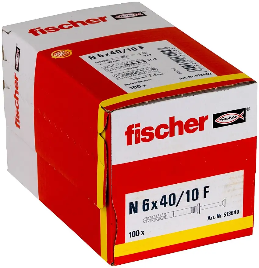 Fischer - Chevilles à frapper N-F - Acier, électro zingué 6X40 - Boite de 100 - 513840