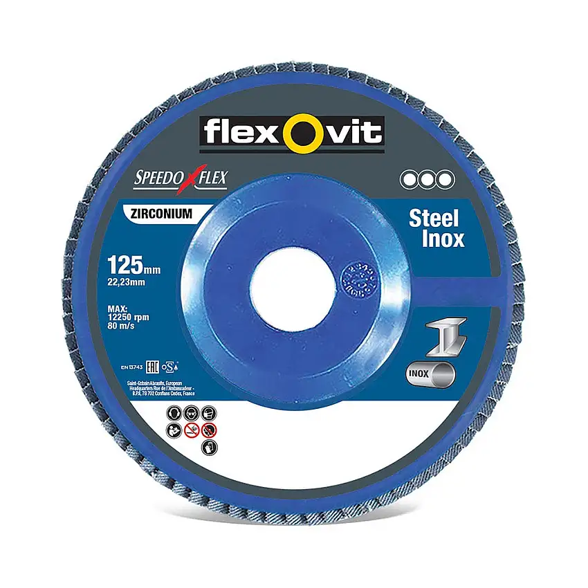 Flexovit - Disque à lamelles 125mm grain 80 conique Zirconium plateau fibre Speedo/Flex - 63642518002