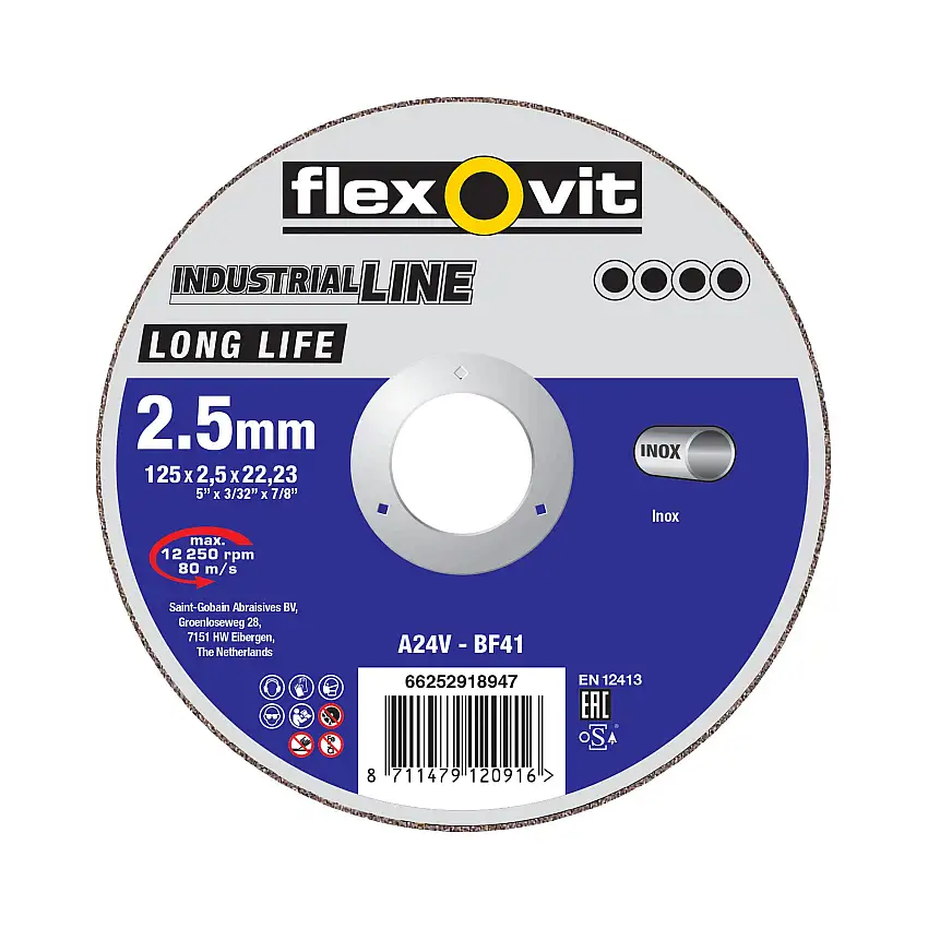 Flexovit - Disque de tronçonnage 125mm inox LONG LIFE FD40 A24V-BF41 - 66252829287