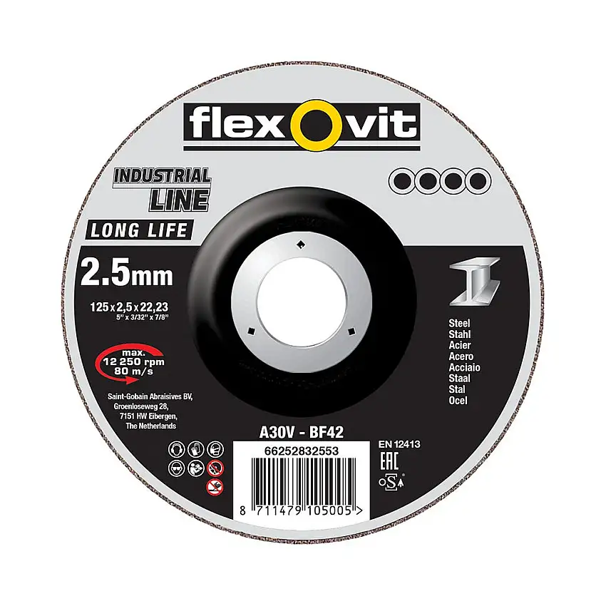 Flexovit - Disque de tronçonnage 125mm Acier à moyeu déporté A 30 V-BF42 EXTRA LONG LIFE - 66252832553