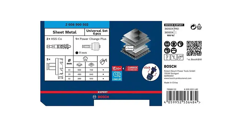 BOSCH EXPERT jeu de perforatrices tôle 22-32, 6 pièces 2608900502