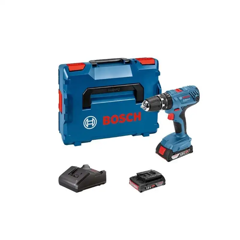 Bosch Professional - Perceuse visseuse à percussion GSB 18V 55Nm + 2 batteries 2Ah + chargeur + coffret L-BOXX - 06019H1109