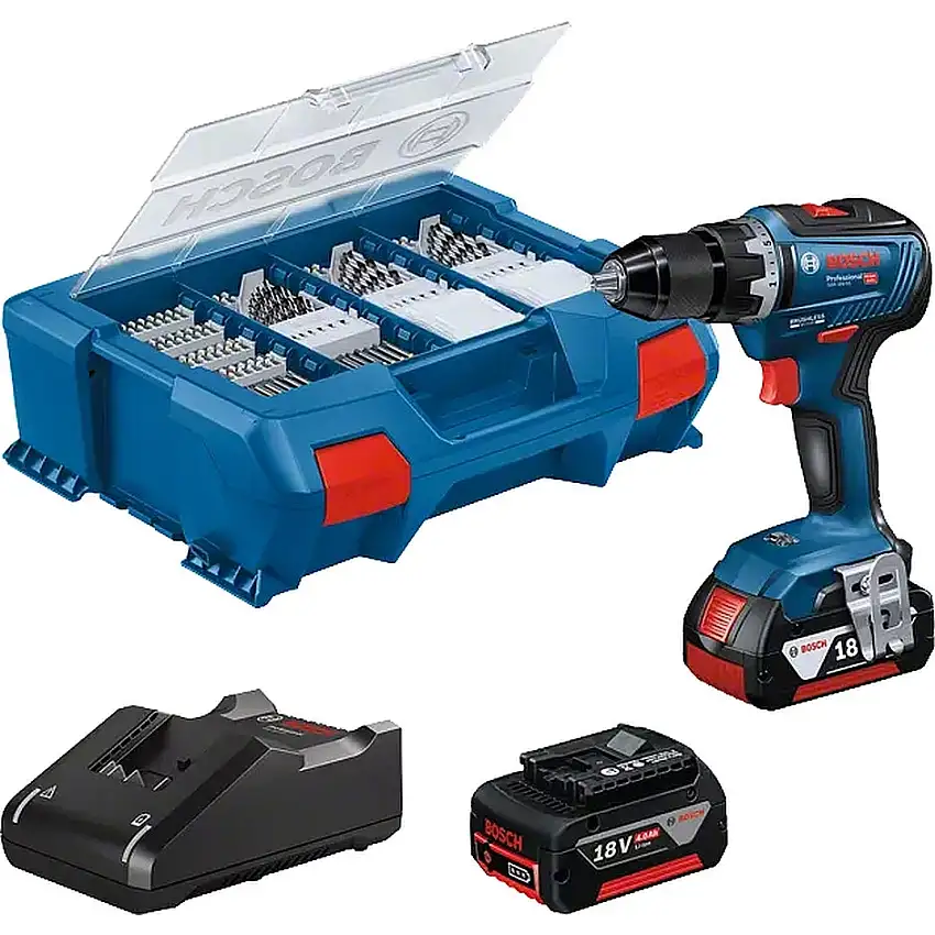 Bosch Professional - Perceuse-visseuse sans fil GSR 18V-55 + coffret 82 accessoires + 2 batteries GBA 4Ah + chargeur + coffret L-CASE - 06019H5209