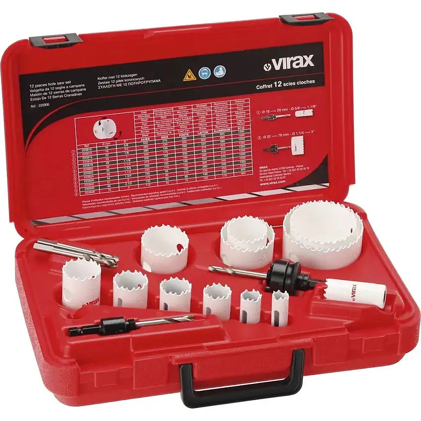 Virax - Coffret 12 scies cloche avec accessoires - spécial plombier et électricien - VIR-220906