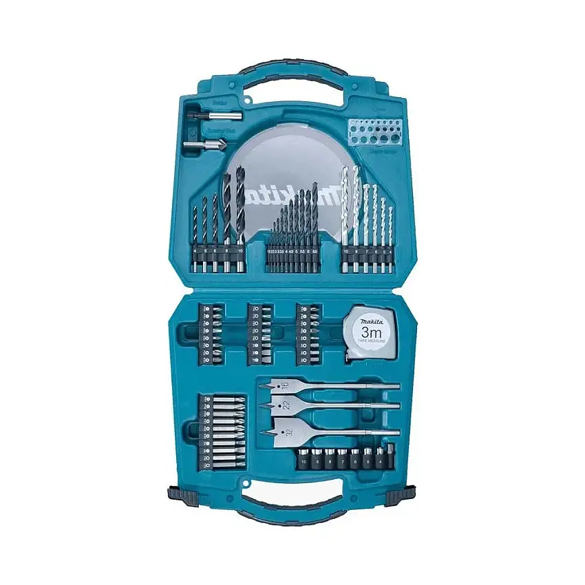 Makita - Coffret 71 accessoires : embouts de vissage + forets + mèches + douilles + mètre ruban 3m - D-47145