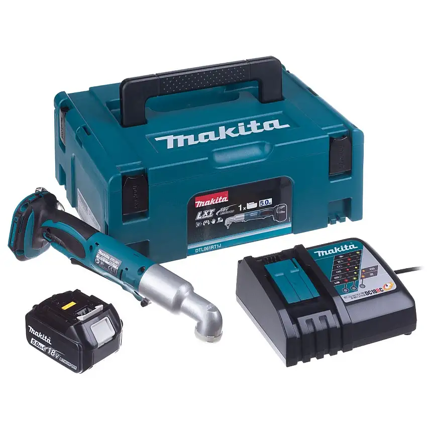 Makita - Visseuse d'angle à chocs 18 V Li-Ion 5 Ah 1/4'' Forme C 60 Nm + 2 batteries 5Ah + chargeur rapide - DTL061RTJ