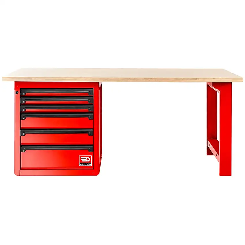 Facom - Établi avec plateau bois et meuble bas 6 tiroirs - rouge - RWS2 - RWS2-2MW6D