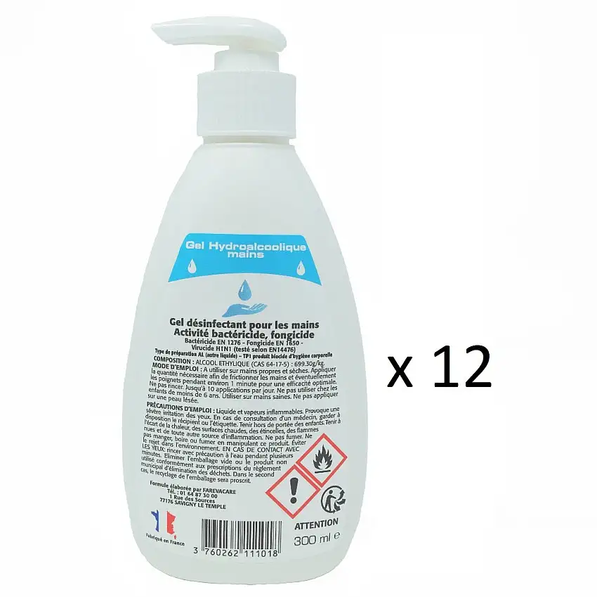 Hpc - 12 Flacons pompe Gel hydroalcoolique 300ml - Fabrication Française - Pack éco - HPCF300CSx12