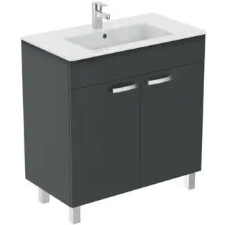 Porcher - Meuble salle de bain 80cm ULYSSE sur pieds gris moyen et lavabo-plan - E3257TI