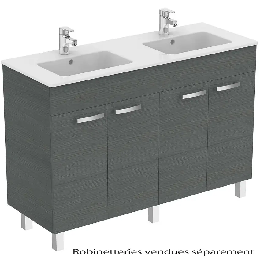 Porcher - Meuble salle de bain 120cm ULYSSE sur pieds gris moyen et lavabo-plan - E0543TI