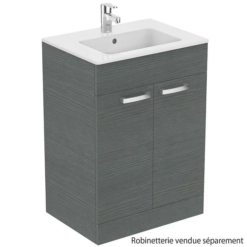 Porcher - Meuble salle de bain 60cm ULYSSE au sol gris moyen et lavabo-plan - E3254TI
