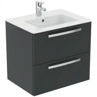 Porcher - Meuble salle de bain 60cm ULYSSE suspendu gris moyen et lavabo-plan - E3256TI