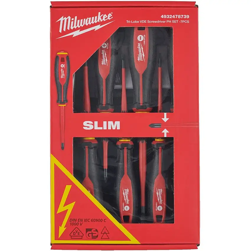 Milwaukee - Coffret 7 tournevis SLIM plat / PH isolés 1000V VDE trilobe - 4932478739