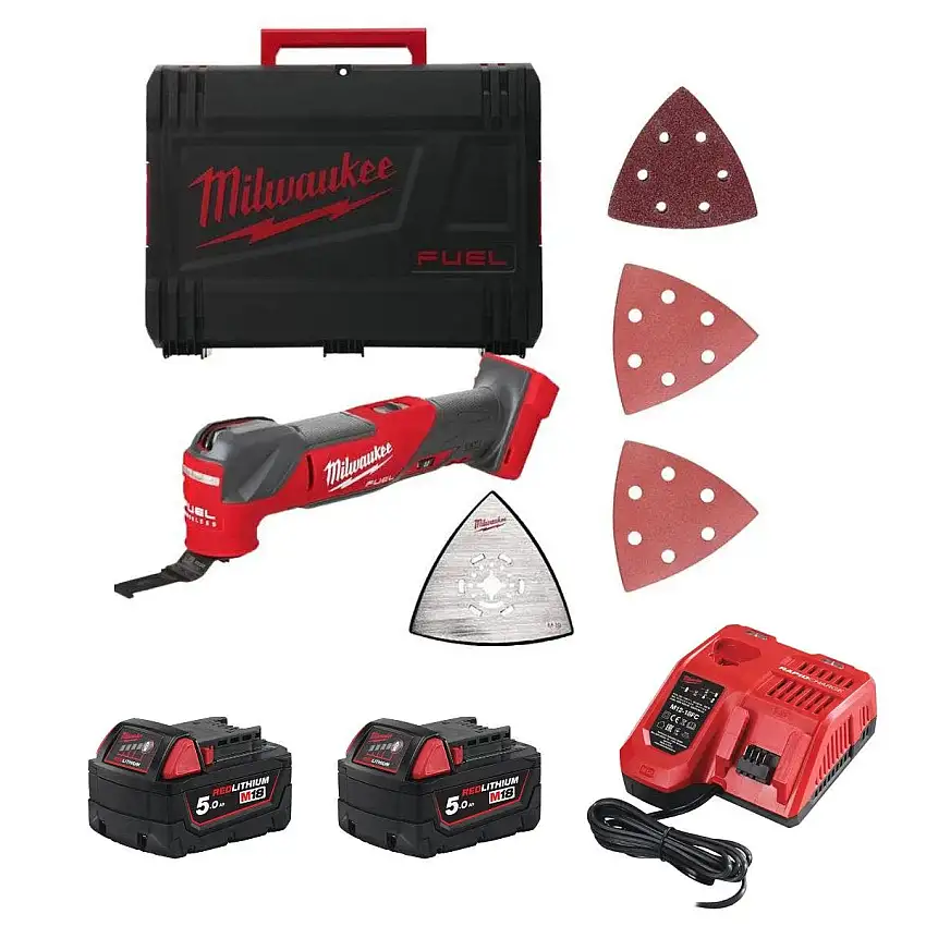 Milwaukee - Multi-Tool oscillant sans fil FUEL 18V + 2 batteries 5Ah + chargeur M18 FMT-502X - 4933478492