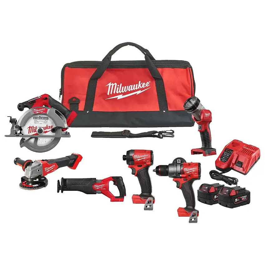 Milwaukee - Pack 6 outils 18V FUEL + 2 batteries 5Ah + Sac FUEL - 4933498658